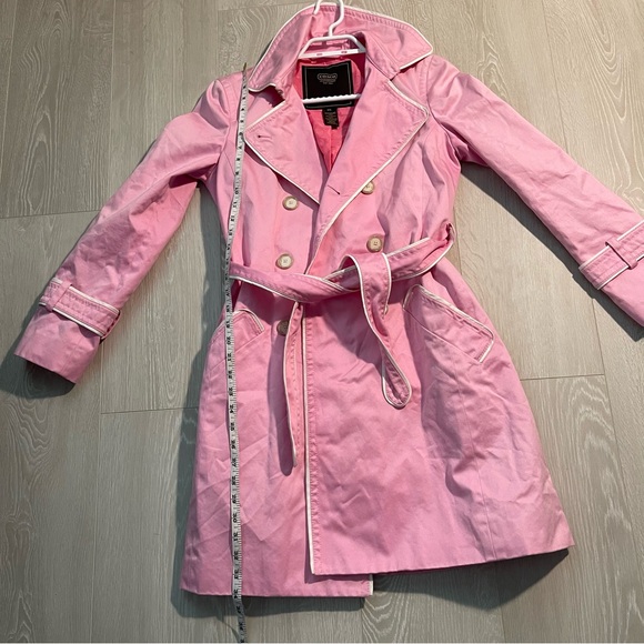 RARE Designer Vintage Coach Ladies Light Blush Pink Trench Coat size XS 4/6 fit - Picture 9 of 16